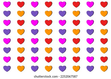 Vector of colorful hearts in white background. Drawing for valentine card. Pattern for fashion, wrapping paper, cover skin. Valentine concept.