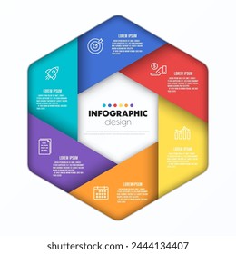 Vector colorful hexagon infographic business template with 6 step. Template for presentation.