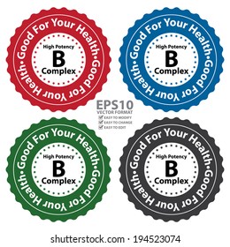 Vector : Colorful High Potency B Complex, Good For Your Health Icon, Sticker or Label Isolated on White Background