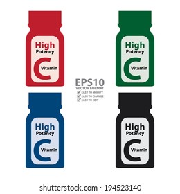 Vector : Colorful High Potency C Vitamin Bottle or Container Isolated on White Background
