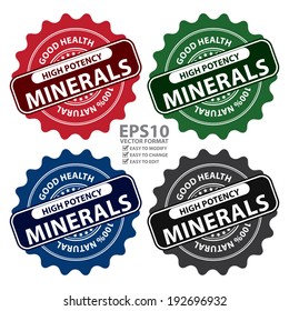 Vector : Colorful High Potency Minerals, Good Health, 100 Percent Natural Icon, Label, Sticker, Stamp or Badge Isolated on White Background 