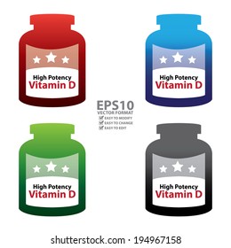 Vector : Colorful High Potency Vitamin D Container Isolated on White Background