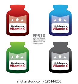 Vector : Colorful High Potency Vitamin C Container Isolated on White Background 