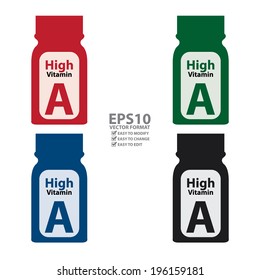 Vector : Colorful High Potency Vitamin A Bottle or Container Isolated on White Background 