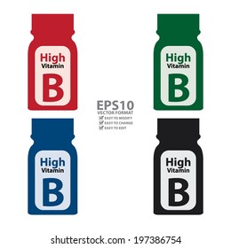Vector : Colorful High Potency Vitamin B Bottle or Container Isolated on White Background 