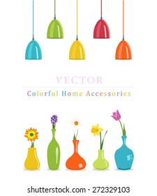 Vector colorful home accessories (vases and lamp , lighting)