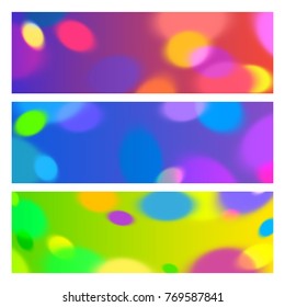 Vector Colorful Horizontal Banners with Bright Shapes. Abstract Blurred Texture for Parties, Celebrations and Carnivals. Rainbow Colored Banner Design.