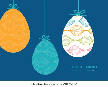 Vector colorful horizontal ogee hanging Easter eggs ornaments sillhouettes frame card template