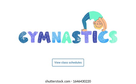 Vector colorful horizontal web banner template Gymnastics Classes for Kids