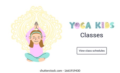 Vektorillustration bunter horizontaler Web-Banner-Vorlage Kinder Yoga-Klassen
