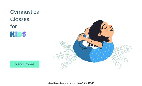 Vector colorful horizontal web banner template Gymnastics Classes for Kids
