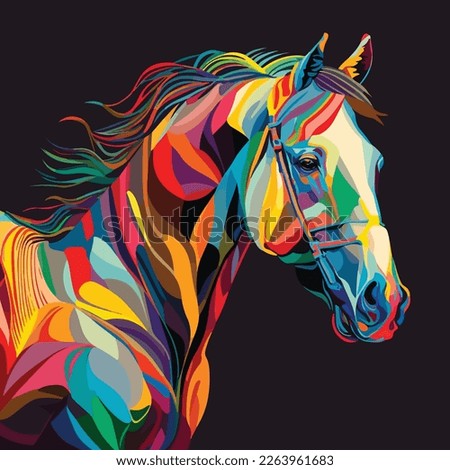 Vector colorful horse in pop art style flat illustration