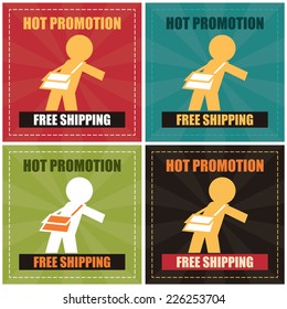 Vector : Colorful Hot Promotion Free Shipping Label, Icon, Sticker, Brochure, Leaflet or Poster