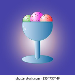 Vector, colorful ice cream balls in a glass with confectionary powder on top