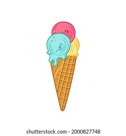 Vector colorful ice cream icon isolated on white background, melting icecream.