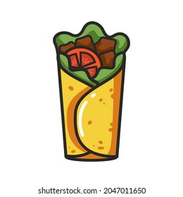 Vector colorful icon of burrito. Isolated on white background.