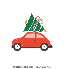 Icono colorido del Vector para el coche del árbol de Navidad