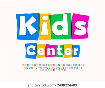 Vector colorful icon Kids Center. Children cute Font. Bright Creative Alphabet Letters and Numbers set.