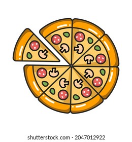 Vector colorful icon of pizza. Isolated on white background.