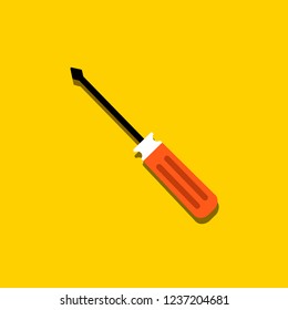 Vector colorful icon of screwdriver. Home repair and work tool sign symbol. Flat design. Yellow background