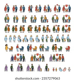 Vector Colorful Icon Set of Different Family Isolated on White Background