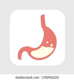 Vector colorful icon with stomach. Red and yellow colors on white background. About anatomical human body. For logo, print, banner, websites, button. Stomach Ache.