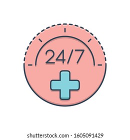 Vector colorful icon for twenty four by seven