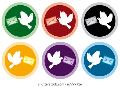 vector colorful icons of doves with letters