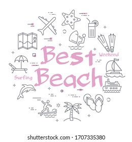 Vector colorful icons of summer best beach theme