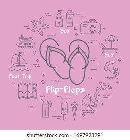 Vector colorful icons in summer holidays - flip-flops