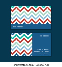Vector colorful ikat chevron horizontal stripe frame pattern business cards set