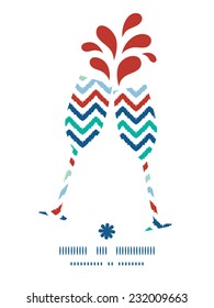 Vector colorful ikat chevron toasting wine glasses silhouettes pattern frame