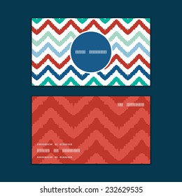 Vector colorful ikat chevron vertical round frame pattern business cards set