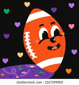 Vector Colorful Illustration of American Football ball with smily cute face on abstract background