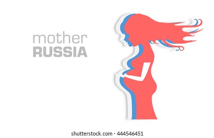 Vector colorful illustration of beautiful pregnant woman on white background. Card Mother Russia. Card Happy Mothers Day for woman. Happy mothers day, love you mom, mommy, mum, best mother. For mother