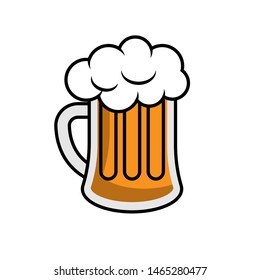 Vector colorful illustration of beer. Cartoon sticker in comics style.mug of beer and beer foam. beer glass