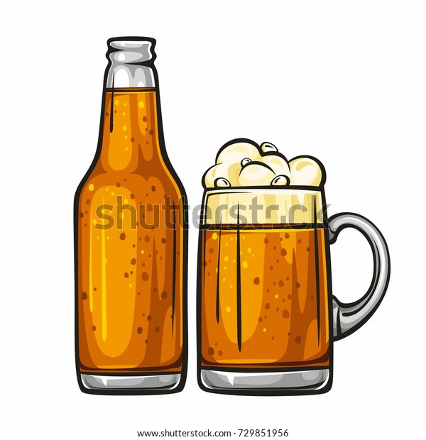 Vektorfarbige Illustration Von Bierkrug Und Glasflasche Stock Vektorgrafik Lizenzfrei