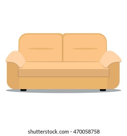 Vector colorful illustration of beige soft sofa in flat style, isolated on white background, furniture for an interior, living room.