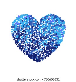 Vector colorful illustration of blue heart dots isolated on white background. Decorative elements for Valentines day design.