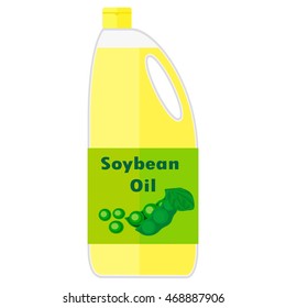 Vector colorful illustration of a bottle with soybean oil.