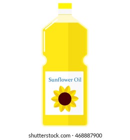 Vector colorful illustration of a bottle with sunflower oil.