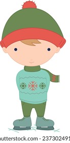 Vector colorful illustration of boy on ice skates. Vector cartoon characters	