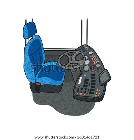 Vector Colorful Illustration of Bus Driver Seat Isolated on White Background