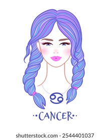 Vector colorful illustration of Cancer zodiac sign female portrait