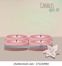 Vector colorful illustration with candles set and flower