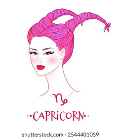 Vector ilustración colorida del signo del zodiaco de Capricornio retrato femenino