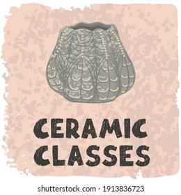 Ilustración vectorial colorida del jarrón de cerámica. Clases de cerámica. Usar como elemento para la publicidad impresa de diseño, afiche, banner, publicación en medios sociales, invitación, diseño gráfico