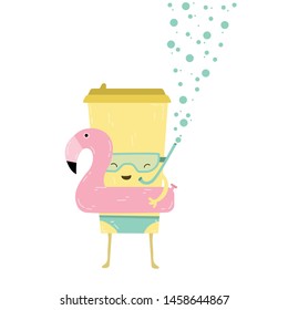 Vector colorful illustration of character glass of coffee with hands. Funny coffee Flat style hand drawn line art coffee design of poster.