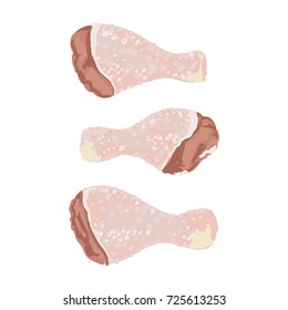 Vector colorful illustration of chicken raw hen meat isolated on white background, legs