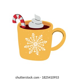 Vector colorful illustration of Christmas mug with cocoa isolated on white background